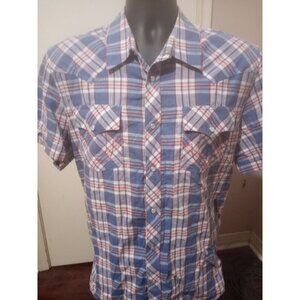 True Religion Western Shirt Button XL Plaid Pockets Short Sleeve Brand Jeans